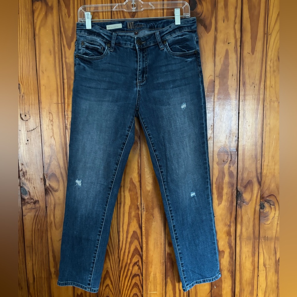 Kut from the Kloth Dark Blue Distressed Katy Straight Leg Jeans